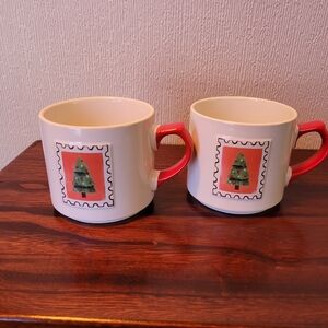Christmas Tree Mugs with Red Handles
